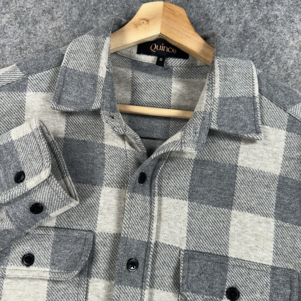 Quince Shirt Mens Small Gray Check Stretch Flannel Button Front Long Sleeve